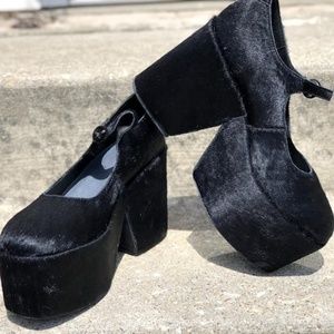Jeffery Campbell Black Cow Hair Block Heels 10